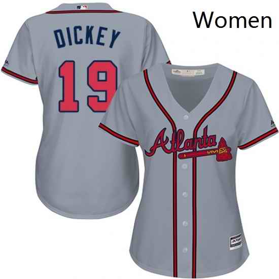 Womens Majestic Atlanta Braves 19 RA Dickey Authentic Grey Road Cool Base MLB Jersey
